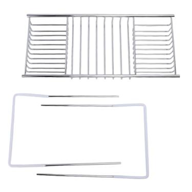 Imagem de Banheira caddy bandeja de aço inoxidável expansível chuveiro banheira luxo acessórios do banheiro comprimento ajustável para spa relaxamento (Prata)