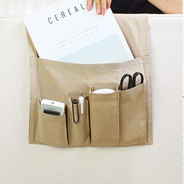 Imagem de BAGASI Organizador de apoio de braço de sofá, suporte de controle remoto para poltrona reclinável, poltrona, poltrona, poltrona, poltrona, com 5 bolsos para revistas, tablets, telefones e TV, cáqui