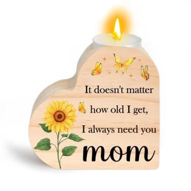 Imagem de Presentes de aniversário para mãe - Presentes de aniversário de girassol para mãe de filha filho castiçais de madeira em forma de coração Natal Dia das Mães Dia dos Namorados meias presentes para mães