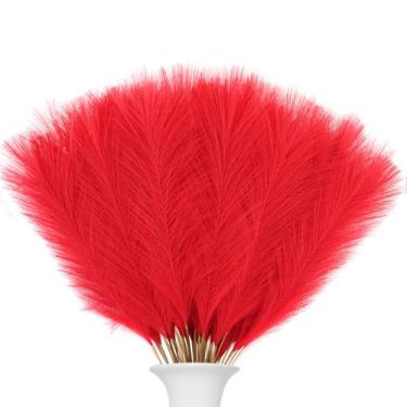 Imagem de Zycozzn 60 peças de grama sintética dos pampas, grama pomposa artificial de 54,9 cm para casa, casamento, boho, dia dos namorados, independência, Halloween, outono, Natal, decoração de festa, vermelho
