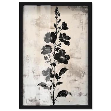 Imagem de Black Hollyhock II Shadowbox Print Floral Wall Decor por Art Remedy, moldura preta, 53 x 78 cm