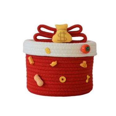 Imagem de WeiLaiKeQi Cesto de armazenamento redondo de corda com tampa, caixa organizadora para decoração de casa, cesto de corda trançada para casa, Rico