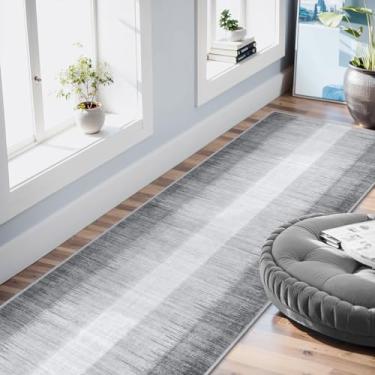 Imagem de Lahome Tapete moderno ombré de 2,4 m, lavável, antiderrapante, ultrafino, corredor, estampa cinza, decoração de casa macia para banheiro, quarto, lavanderia