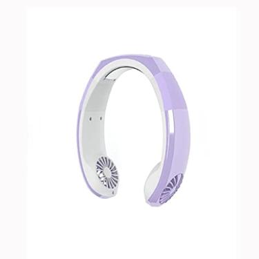 Imagem de AEWFRRV Carregador USB portátil pendurado ventilador de pescoço mini refrigerador de ar resfriamento instantâneo suprimentos domésticos ar condicionado para viagens esportivas (cor: roxo) yubin1993 (cor: roxo)