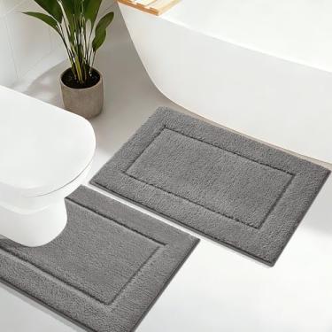 Imagem de IM HOME Conjunto de tapetes de banheiro com 2 peças, tapete de banho absorvente de microfibra macia e grossa, forro antiderrapante, tapetes de banho laváveis na máquina para banheiro (61 x 43 cm +