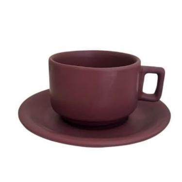 Imagem de Xícara de Chá c/Pires Cerâmica Rústica 200 ml (Marsala)