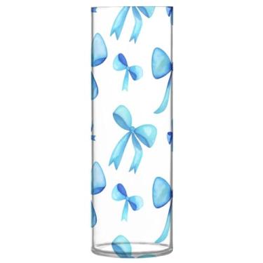 Imagem de CEBUGI Vaso de flores com laço azul, 10 x 30 cm, vaso cilíndrico para flores, vaso transparente inquebrável para festa de casamento, decoração de casa