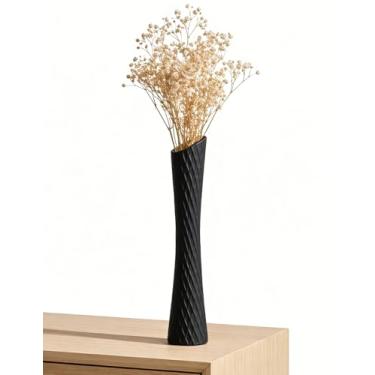 Imagem de Vaso alto preto, vaso de cerâmica skinny de 40,6 cm, vasos de flores feitos à mão para entrada, estante de livros, lareira, prateleira decorativa