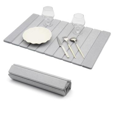Imagem de Tapete de secagem de pratos de pedra para balcão de cozinha - tapetes grandes dobráveis dobráveis de secagem rápida, tapetes de terra de diatomáceas ultra absorventes para cozinha, pratos, garrafas