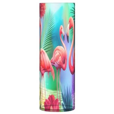 Imagem de CEBUGI Vaso de flores flamingos tropicais 10 x 30 cm, vaso cilíndrico para flores, vaso transparente inquebrável para decoração de casa de festa de casamento