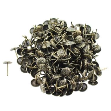 Imagem de RLECS 200 peças de pinos decorativos de bronze antigo 11 x 16 mm aço carbono em forma de crisântemo tachas de estofamento adequadas para decoração de móveis, fixação de couro, caixa de joias feita à