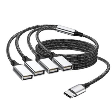 Imagem de Fidioto Divisor de cabo USB C para triplo USB 9,5 m, USB C macho para 4 USB fêmea, cabo de carregamento tipo C, Y, hub múltiplo para laptop, tablet, telefone, unidade de disco flash, consoles de jogos
