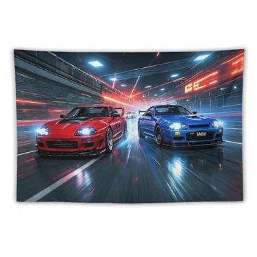 Imagem de HouLaiZhe JDM Tapeçaria de carro japonesa Jdm Sup R32 esportes radicais pendurar na parede quarto decoração de casa tapeçarias estética piquenique decoração de parede arte de parede para dormitório