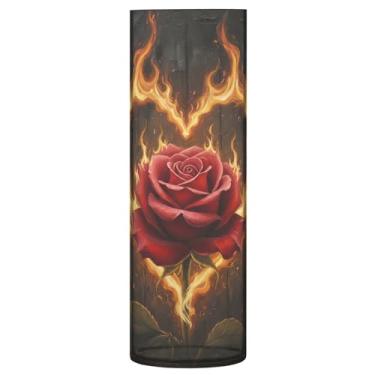 Imagem de CEBUGI Vaso de flor rosa vermelha 10 cm x 30 cm Vaso cilíndrico para flores, vaso transparente inquebrável para decoração de casa de festa de casamento