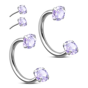 Imagem de OUFER 2 argolas de nariz em aço cirúrgico 316L, argolas de nariz de ferradura de 20 g, argolas de nariz sem rosca para mulheres e homens, cristal duplo ferradura septo lábio sobrancelha hélice daith