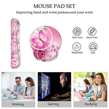 Imagem de Sanpyl Mouse Pads Ergonômicos Com Base Antiderrapante, Teclado e Descanso de Pulso para Computador Portátil de Escritório Doméstico, Máximo Conforto Tátil (Borboleta rosa)