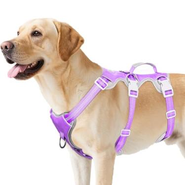 Imagem de Huntboo Peitoral para cães à prova de fuga, peitoral refletivo com alça acolchoada, respirável, ajustável, colete impermeável para treinamento de cães pequenos, médios e grandes (roxo lavanda, G)