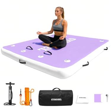 Imagem de Doca flutuante inflável, plataforma de doca inflável, plataforma de doca de ar de 6/8/3 m, bote flutuante para ilha, plataforma de ar antiderrapante com escada removível para piscina, praia, oceano