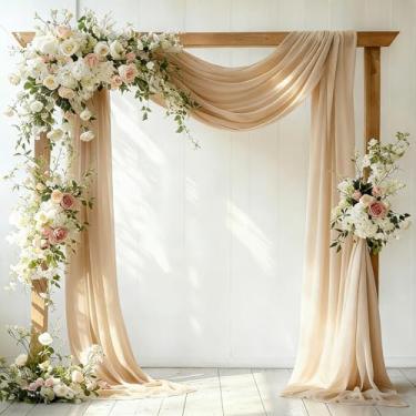 Imagem de Shillance Tecido drapeado de arco de casamento champanhe escuro, 1 pacote com 73,7 cm x 5,8 m de tecido transparente, cortina de arco, cortina de teto para decoração de festa de aniversário