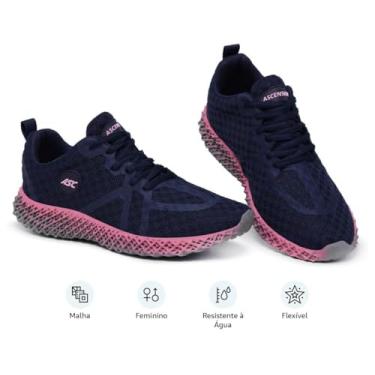 Imagem de Tênis Feminino Ascension – Para Academia, Caminhada e Uso Diário | Leve, Respirável e Confortável | Amortecimento em EVA | Solado Antiderrapante (Marinho e Pink, BR, Adulto, Numérico, 37)