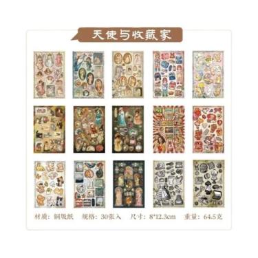 Imagem de Adesivos Vintage PET Recortados 30 60 Peças DIY Para Scrapbooking Álbu