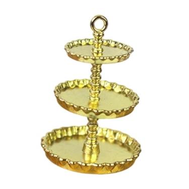 Imagem de oshhni Suporte para Bolo e Cupcake em Escala 1/12 para Casa de Bonecas, Expositor Dourado para Micro Cenários, Mini Prateleira Redonda, Acessório para Casa