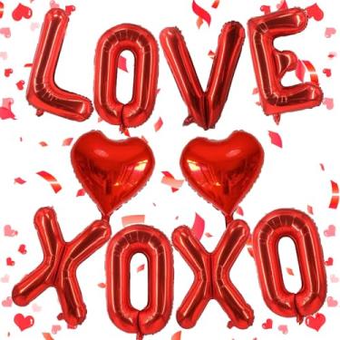 Imagem de Balões XOXO vermelhos de 40,6 cm e balão Love, balão de coração de Mylar de folha vermelha para ele/ela Dia dos Namorados, aniversário de casamento, decorações românticas de noivado