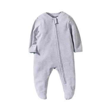 Imagem de Pijamas De Algodão Unissex Com Zíper E Mangas Longas Para Bebês De 0 a