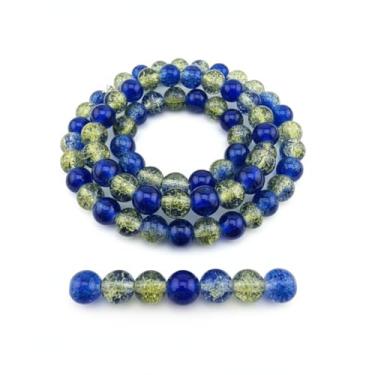 Imagem de DandS ltd Contas de vidro Crackle Lampwork para fabricação de joias, azul escuro, pulseiras vibrantes, colares, brincos, suprimentos de miçangas e kits de artesanato para joias artesanais, 80 peças de
