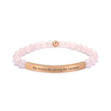 Imagem de cusurlove Pulseira feminina inspiradora de quartzo rosa, banhado a ouro 18K, joia de fé, bíblia religiosa cristã, presente para encorajamento, amor e força, Medium, Cristal, Sem Pedra Preciosa