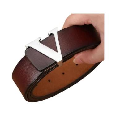 Imagem de Cinto De Couro Masculino Oversized Retro Com Fivela Lisa Em Couro De V