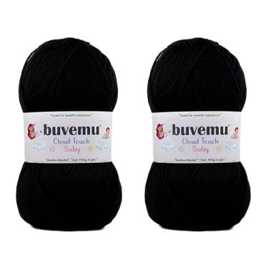 Imagem de Buvemu Cloud Touch Baby – Fio macio antibolinhas DK Weight para roupas de bebê, cobertores e crochê e tricô Amigurumi, 90% acrílico, 10% viscose derivado de bambu, 100 g / 260 jardas (preto, pacote