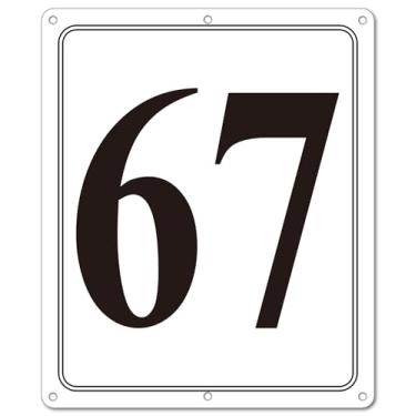 Imagem de i-CowFun Placa numerada de metal premium ao ar livre, refletiva 30,5 cm x 25,4 cm grandes placas numéricas de alumínio 67 para estacionamento, quadra de tênis, campo, armazém, corredor, edifício, doca