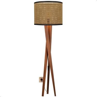 Imagem de Luminária de Chão Paris com Pés de Madeira e Tela Teca Marrom 158cm - 