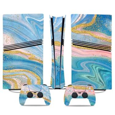 Imagem de Película de decalque para disco Ps5, capa adesiva de vinil de corpo inteiro para console e controle PlayStation 5 (edição de disco PS5, Blue Lightning) (colorido A, PS5 Pro Digital)