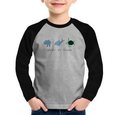 Imagem de Camiseta Raglan Infantil Animals are friends Manga Longa - Foca na Mod