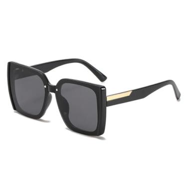 Imagem de HPIRME Óculos vintage de armação grande para homens e mulheres, estilo fashion, para dirigir ao ar livre, proteção UV400 (preto e cinza)