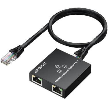 Imagem de Divisor Ethernet de 1 a 2 Gigabit AUTOTULET de alta velocidade com cabo de alimentação USB - Conecte simultaneamente 2 dispositivos para uma rede eficiente em cabos Cat5/5e/6/7/8