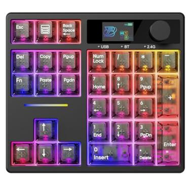 Imagem de ZMX Teclado numérico X BOYI TD31Pro, teclado numérico com fio Hot Swap BT5.0/2,4GHz/Tipo-C com tela e botão, teclas PBT de 30 teclas, RGB Gaming Macro Numérico Pad para PC Laptop (preto transparente)