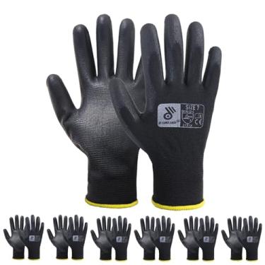 Imagem de HLDD HANDLANDY Luvas De Trabalho Com Aderência Para Homens E Mulheres, 6 Pares Mecânicas, Revestimento Pu Na Palma Nos Dedos, Jardinagem Masculina Respirável, Leve, Preta Pequena