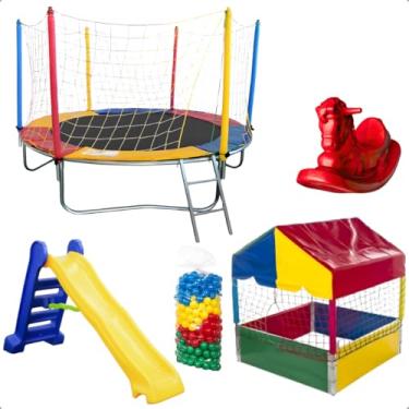 Imagem de Cama Elástica 2,30m Piscina de Bolinha 1,00m 500 Bolinhas Escorregador Grande Gangorra 1 Lugar