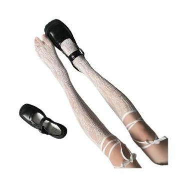 Imagem de Meias Altas De Renda Com Tiras E Abertura Para Os Dedos Para Meninas J