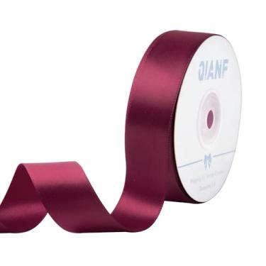 Imagem de QIANF Fita de cetim dupla face bordô de 2,5 cm para embrulhar laços de cabelo, fazer Dia dos Namorados, casamento, chá de bebê, decoração de convite de festa de aniversário, costura artesanal, 25