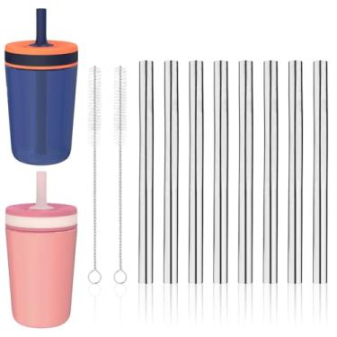 Imagem de 8 peças de substituição de canudo de metal para Zak Designs Kelso Garrafa de água de 425 g com 2 escovas de limpeza, canudos reutilizáveis de aço inoxidável de 11,8 cm/4,65 polegadas compatíveis com