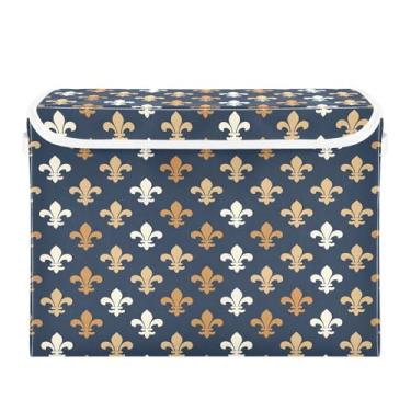 Imagem de Wassud Cestos de armazenamento dobráveis com tampas marrom Mardi Gras cestas organizadoras de tecido dobrável para armário, casa e decoração sazonal 41,5 x 32,5 x 39,8 cm