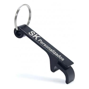 Imagem de Conjunto de 100 Abridores de Garrafa com Chaveiro, Alumínio, personalizado a laser, logomarca, nome cor preta