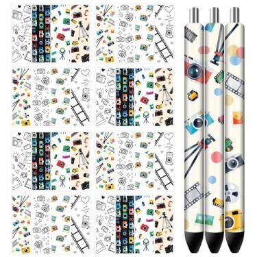 Imagem de CRASPIRE 48 peças UV DTF caneta envoltório decalque transferência 8 estilos filme câmera 4,7 × 1,12.7 cm impressão HD impermeável adesivos de papel revestido para lápis branco personalizado artesanato