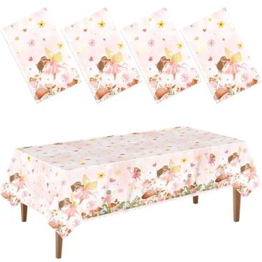 Imagem de BCCSNNM 4 peças de capas de mesa de plástico com tema de fada, toalhas de mesa retangulares à prova d'água descartáveis para decoração de festa de aniversário de meninas, chá de bebê, 137 x 272 cm