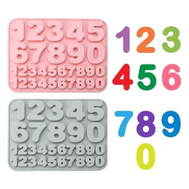 Imagem de 2 peças de moldes de chocolate com números de silicone, 0-9 moldes numéricos para chocolate, moldes de doces de números reutilizáveis, decorações de bolo de feliz aniversário, moldes de cupcake para