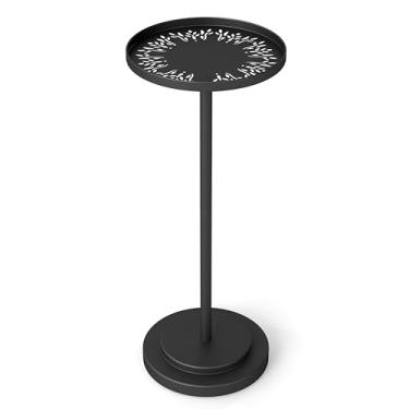 Imagem de Mesa lateral redonda pequena, mesa de metal para pequenos espaços, mesa moderna de martini com pedestal para sala de estar, quarto, cantos e escritório, folha
